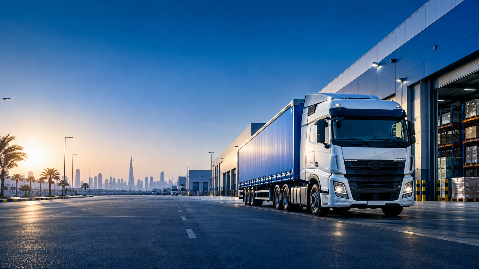 Heavy-duty truck arriving at a UAE auto parts warehouse